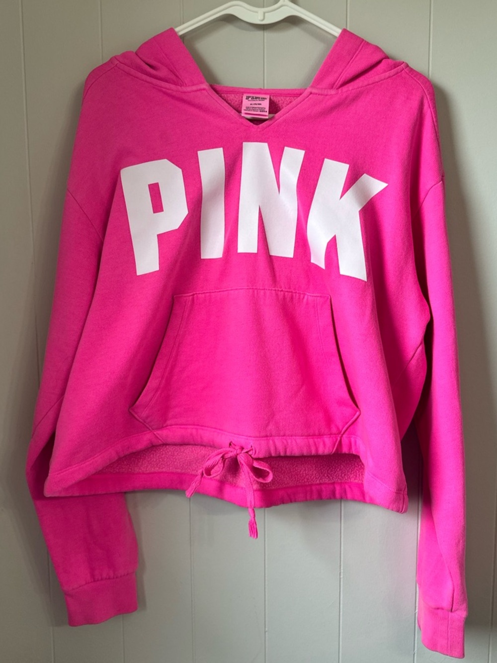 VS PINK Bright Pink Cropped Hooded Sweatshirt